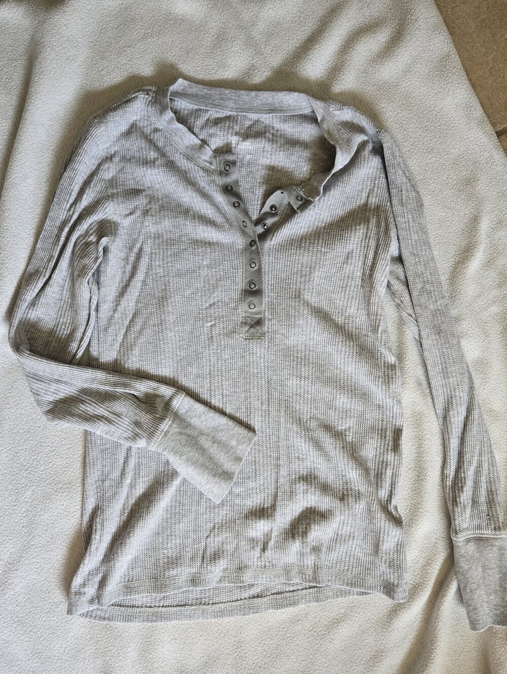 AERIE Waffle Knit Henley Top Gray Women's Medium